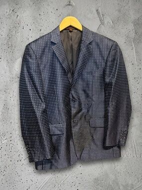 Leonardi Men's XL Polka Dot Blazer Jacket Navy Blue White Hand Tailored Sport Co